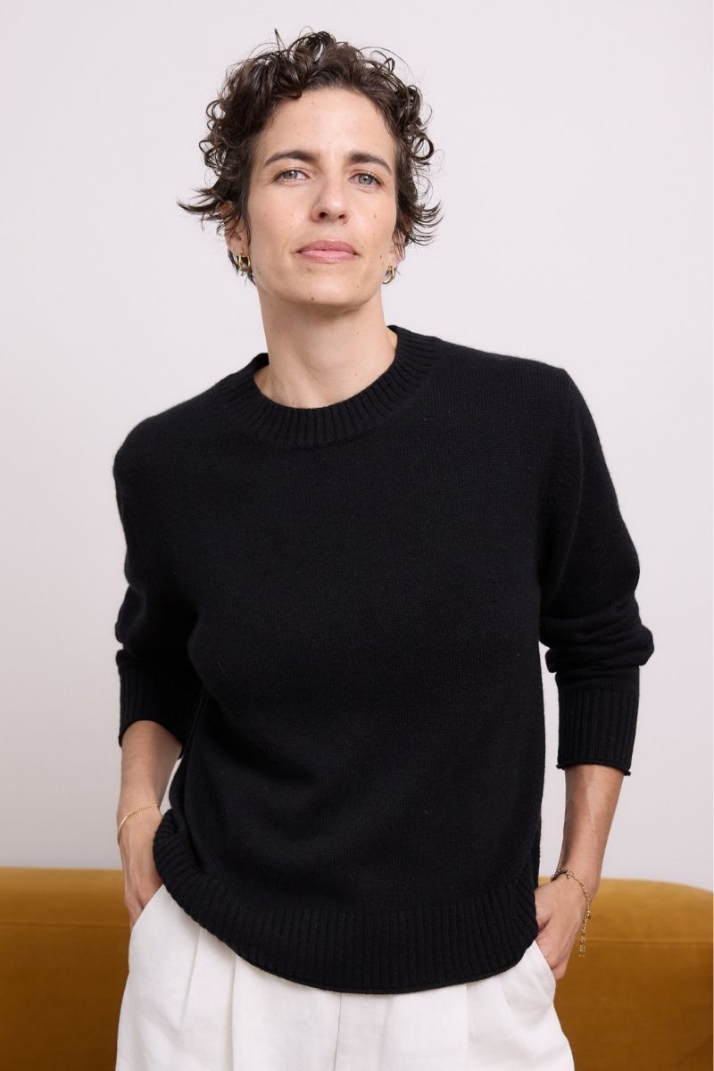 Cashmere Black Serene Crew Sweater classic black cashmere crew knit with a relaxed silhouette and ribbed trims for effortless everyday sophistication