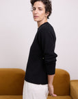 Cashmere Black Serene Crew Sweater - Cara Cashmere