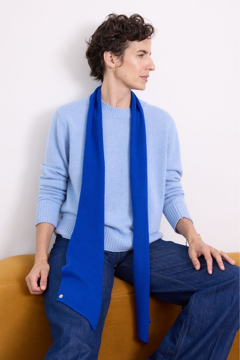 Cashmere Sapphire Blue Skinny Scarf - Cara Cashmere