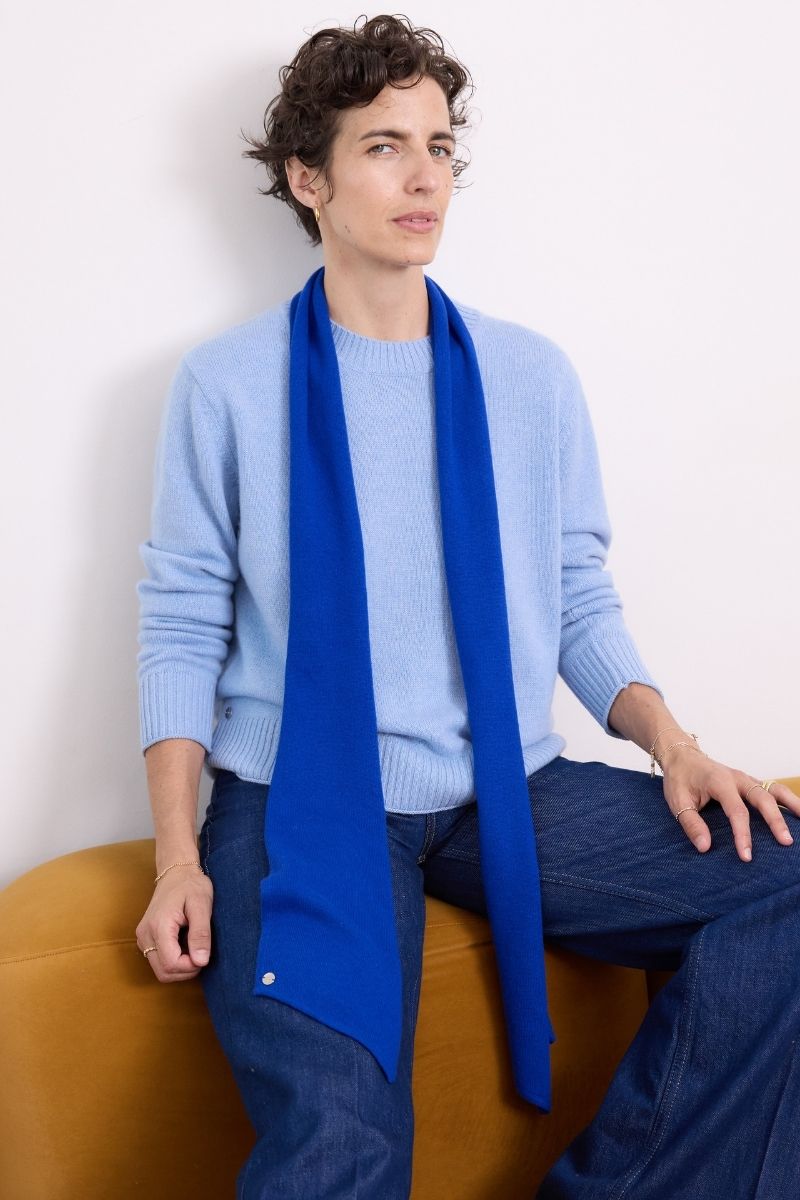 Cashmere Sapphire Blue Skinny Scarf - Cara Cashmere