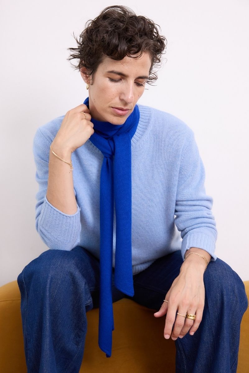 Cashmere Sapphire Blue Skinny Scarf - Cara Cashmere