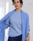Cashmere Black Serene Crew Sweater soft black cashmere sweater styled with a printed scarf, featuring a timeless crew neckline and elegant minimalist design
