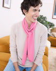 Cashmere Soft Rose Skinny Scarf elegant soft rose cashmere skinny scarf styled with a blush pink knit for effortless everyday sophistication