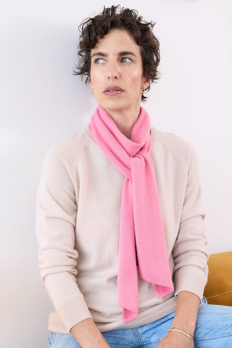 Cashmere Soft Rose Skinny Scarf lightweight cashmere scarf in a soft rose hue designed with a refined slim silhouette for elegant layering