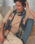 Cashmere Silk Charcoal Blue Midnight Garden Scarf