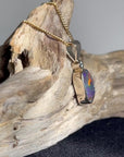 Boulder Harlequin Opal and Diamond Gold Pendant